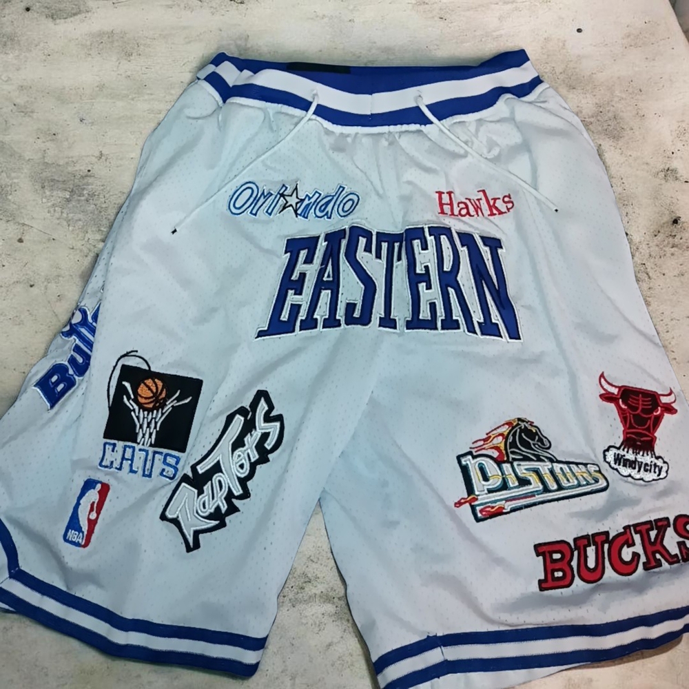 Men's White Eastern Patchwork Basketball Shorts - image 1